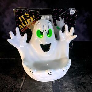 Vintage 1992 New Creative Enterprises Ceramic Ghost Halloween Candy Dish WORKS!